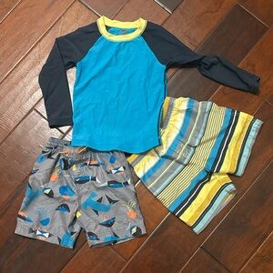 Tea Collection Kids Swim Rashguard Set - Blue, Yellow, and Gray